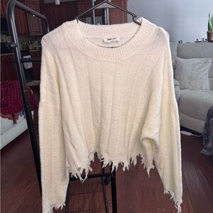 Cozy Cream Double Zero Distressed Sweater